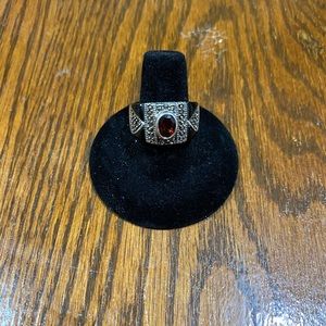 Garnet Ring w/ Rows of Marcasite Stones